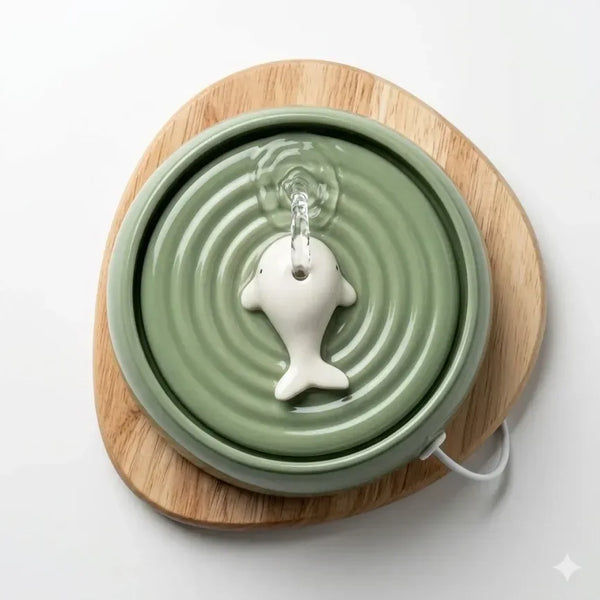 Ceramic Fountain + Stand — Sage Green