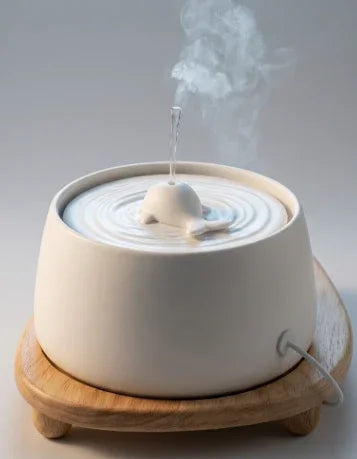 Ceramic Cat Fountain — Matcha White